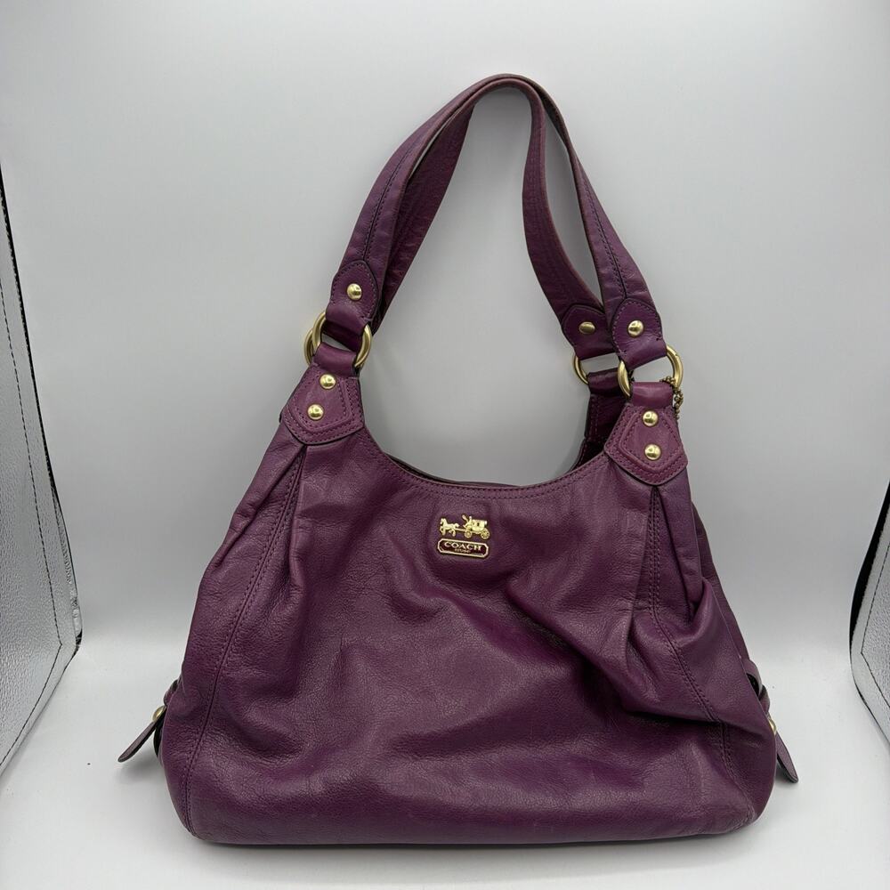 COACH Madison Maggie purple Leather Hobo Shoulder Bag Logo Hardware Y2K 14336